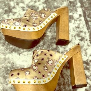 Miu Miu Women Stud Wood Heel Clogs size 37